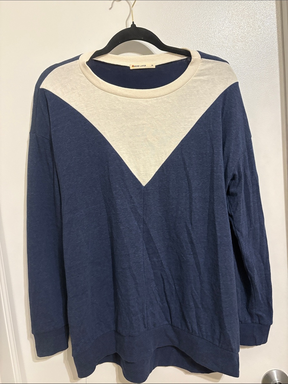 Marine Layer Navy and Cream Crewneck Sweater